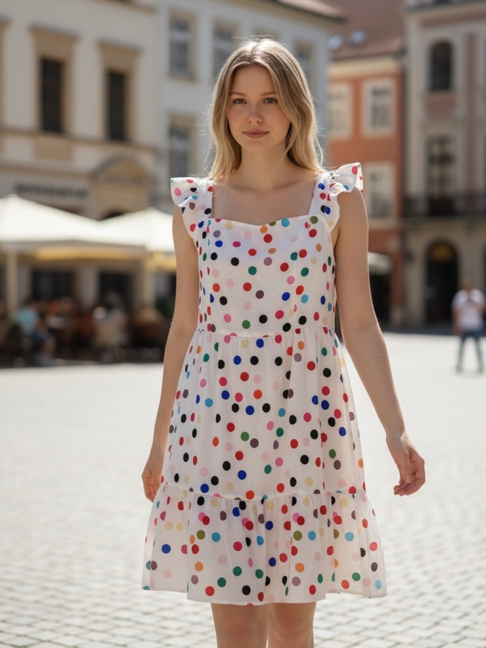SHEIN White Mini Dress with Multicolor Polka Dots